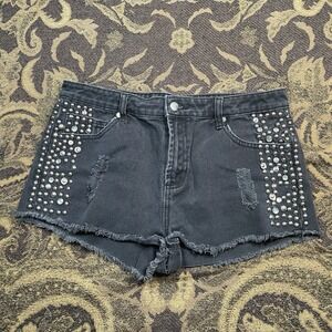 Vtg Y2K Forever 21 Jean Shorts Womens Size 30 Studded Black Bootie Shorts